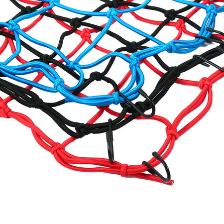 11.8 x 11.8 Small Cargo Net with 3 Colors 6 Hook Hold Down Cargo Helmet Web Bungee Cord Packing Mesh Net Rope Metal Material Fit for Motorcycles red Cars Cargo Net 